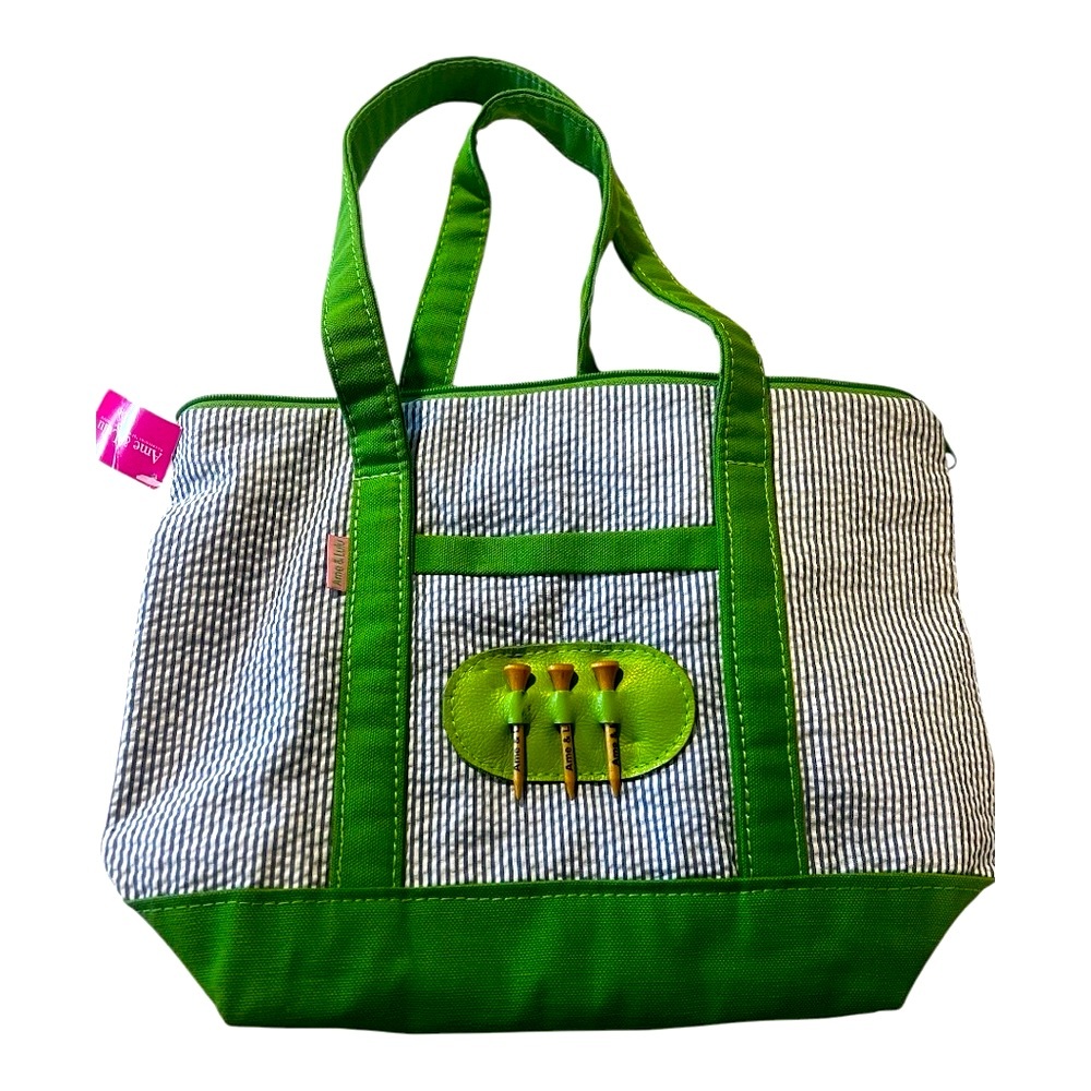 Ame & Lulu Green and White Striped Golf ⛳️ Tote Bag